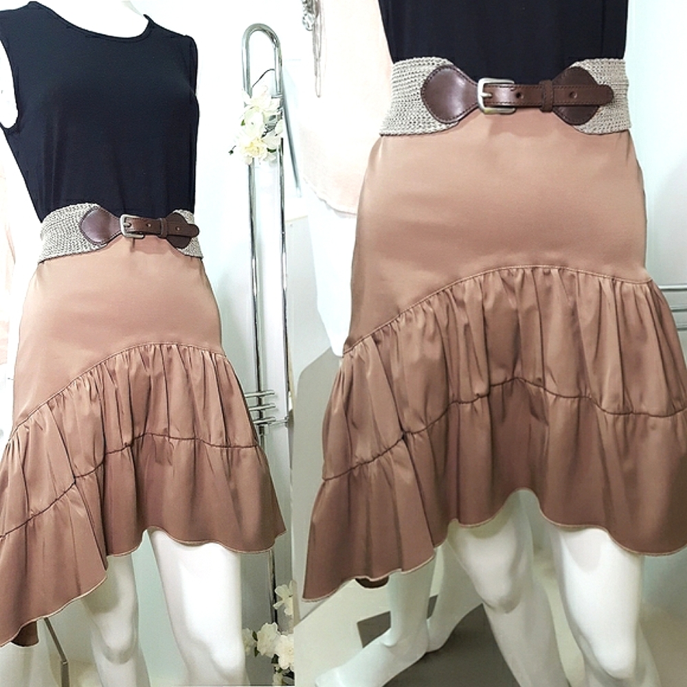 High-Low🍂Stretchy🍂Ruffle🍂Flare Asymmetrical Above Knee Skirt